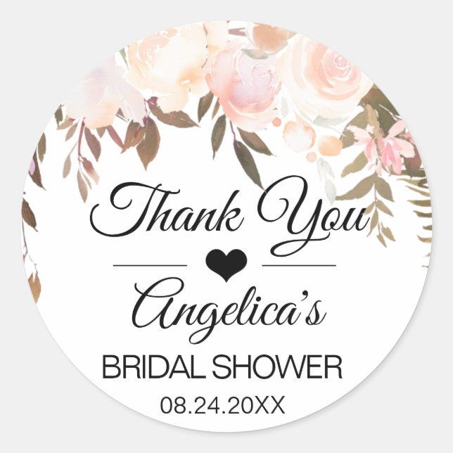 Thank you Floral Pink Cream Wedding Bridal Classic Round Sticker (Front)
