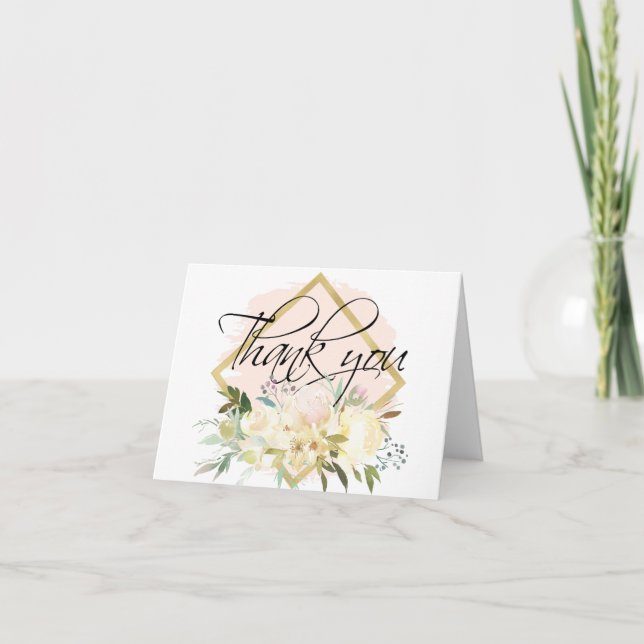 THANK YOU Floral Pink Gold Shower Wedding  | BLANK (Front)