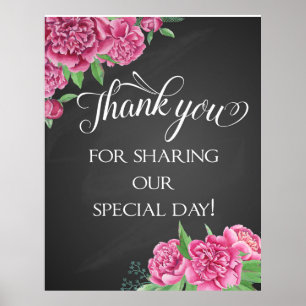 Thank you floral pink peony wedding chalkboard poster