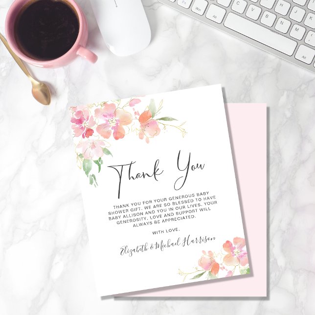 Thank You Floral Pink Watercolor Baby Shower (Creator Uploaded)