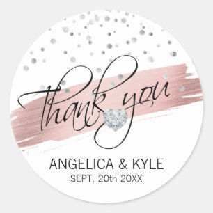 Thank you Floral Rose Gold Heart Wedding Bridal Classic Round Sticker
