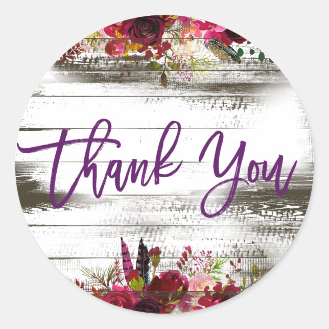 Thank You Floral Rustic Country Classic Round Sticker (Front)
