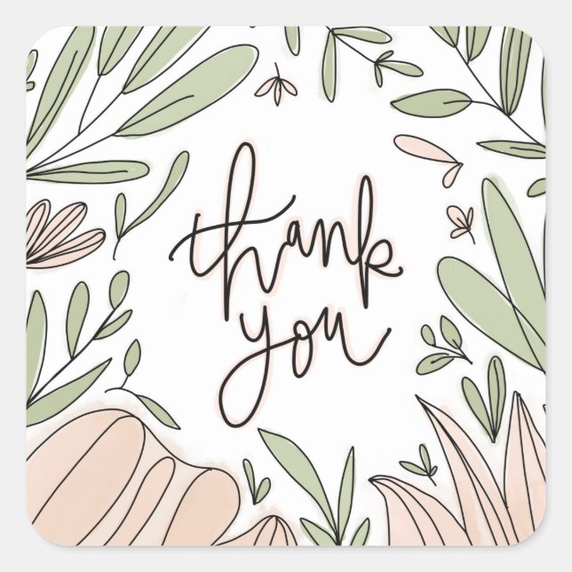 Thank you floral square sticker (Front)