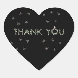 Thank You Floral Text Heart Sticker