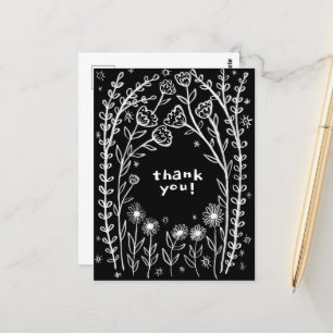 THANK YOU Floral Whimsical Sketch Doodle  Postcard