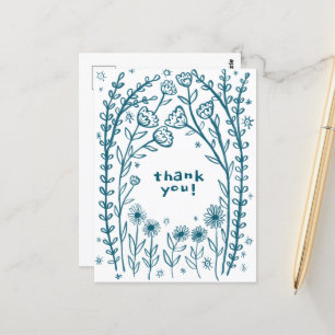 THANK YOU Floral Whimsical Sketch Doodle  Postcard