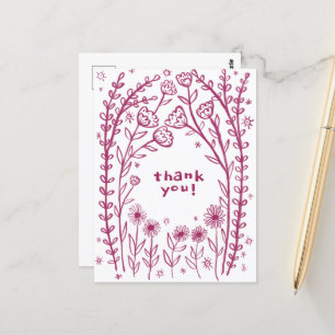 THANK YOU Floral Whimsical Sketch Doodle Postcard