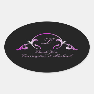 "Thank You" - Flourish in Shades of Purple Oval Sticker