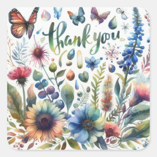 thank you flower design  square sticker