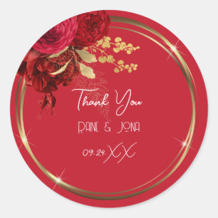Thank You Flower Heart Bridal Sweet16th Gold Red Classic Round Sticker
