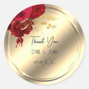 Thank You Flower Heart Bridal Sweet16th Gold Rose Classic Round Sticker