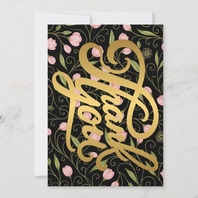 Thank you flower on black with repeating pattern  card (Front)