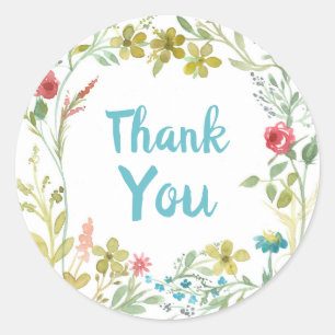 Thank You Flower Wreath Roses Wildflowers  Classic Round Sticker