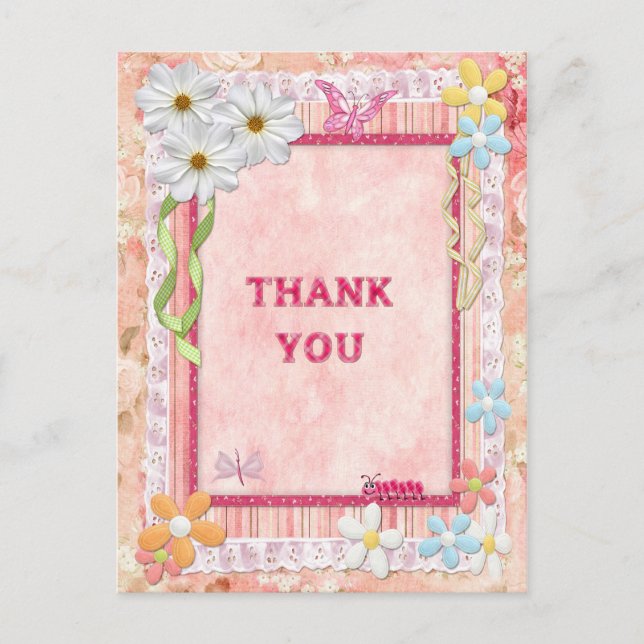 Thank you, flowers and butterflies craft card (Front)