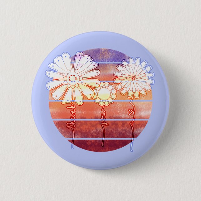 Thank You Flowers at Sunset - Light Blue 6 Cm Round Badge (Front)