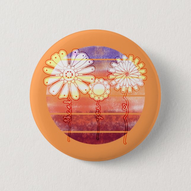 Thank You Flowers at Sunset - Orange Button (Front)