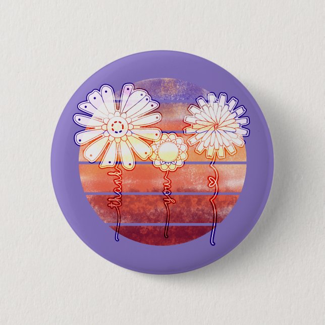 Thank You Flowers at Sunset - Purple Button (Front)