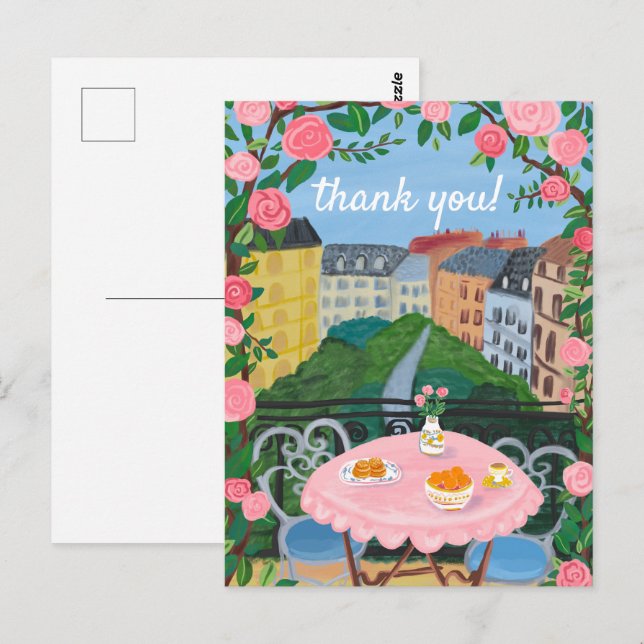 THANK YOU Flowers Terrace Tea Time Paris Postcard (Front/Back)