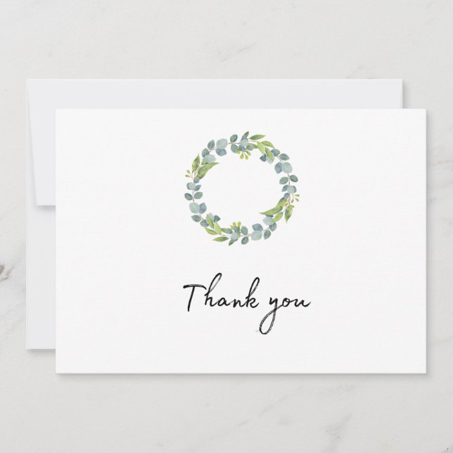 Thank You Folded Eucalyptus Wreath Wedding Card (Front)