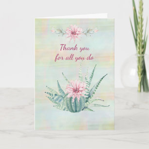 Thank You For All You Do Watercolor Cactus Card