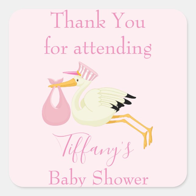 Thank you for attending baby shower Stork Pink Square Sticker (Front)