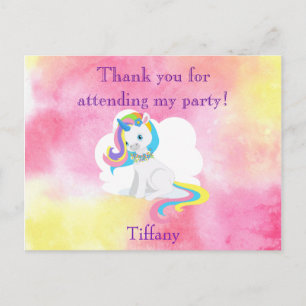 Thank you for attending my party girly unicorn postcard