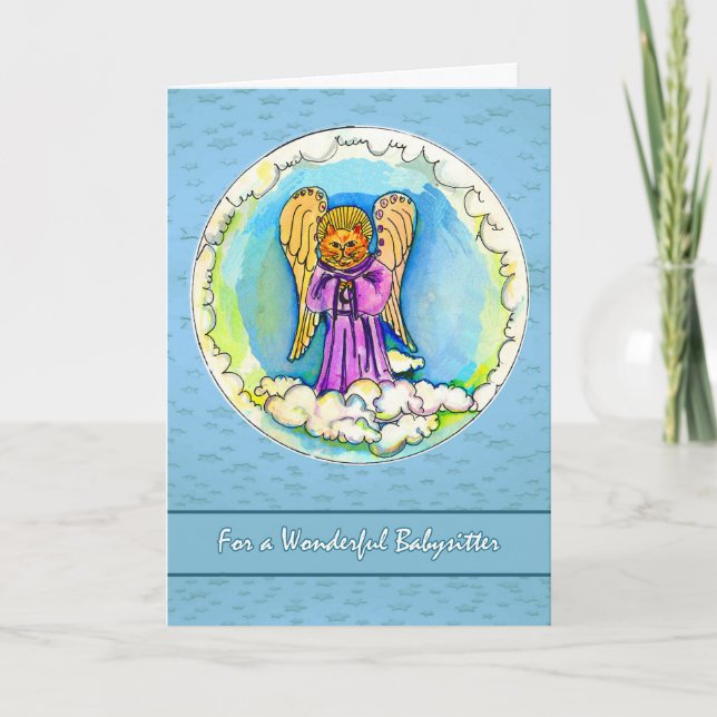Thank You for Babysitter, Pet Sitter, Cat Angel Card (Front)