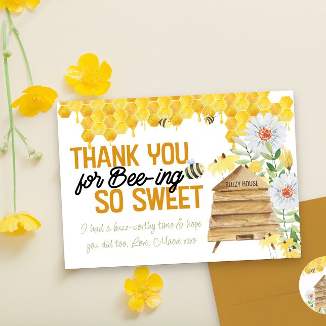 Thank You for Bee-ing so Sweet Beehive Honeycomb Card (Had a buzz-worthy time? Say Thank you for bee-ing so sweet  with our cute, bee pun thank you cards.)
