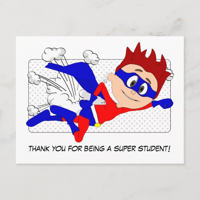 Thank you for being a super student boy postcard (Front)