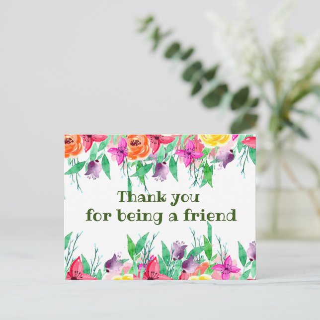 Thank you for being my friend floral design postcard (Standing Front)
