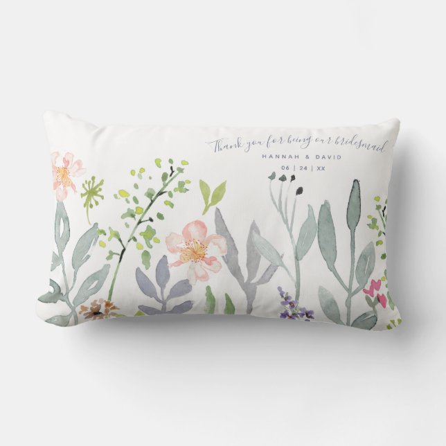 Thank you for being our bridesmaid delicate floral lumbar cushion (Front)