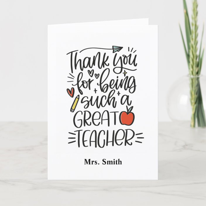 Thank You for Being Such a Great Teacher Card Zazzle co uk