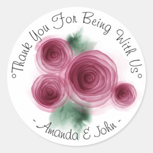 Thank You For Being With Us Name Pink Roses Classic Round Sticker