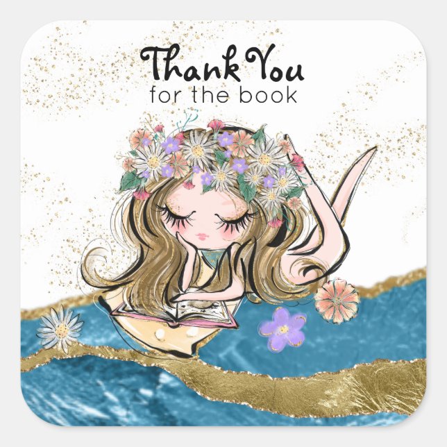 *~*  THANK YOU for BOOK - Free Spirit Flower Child Square Sticker (Front)