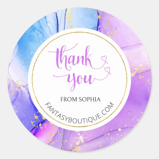 Thank You for Business Handmade Custom Name URL Classic Round Sticker (Front)