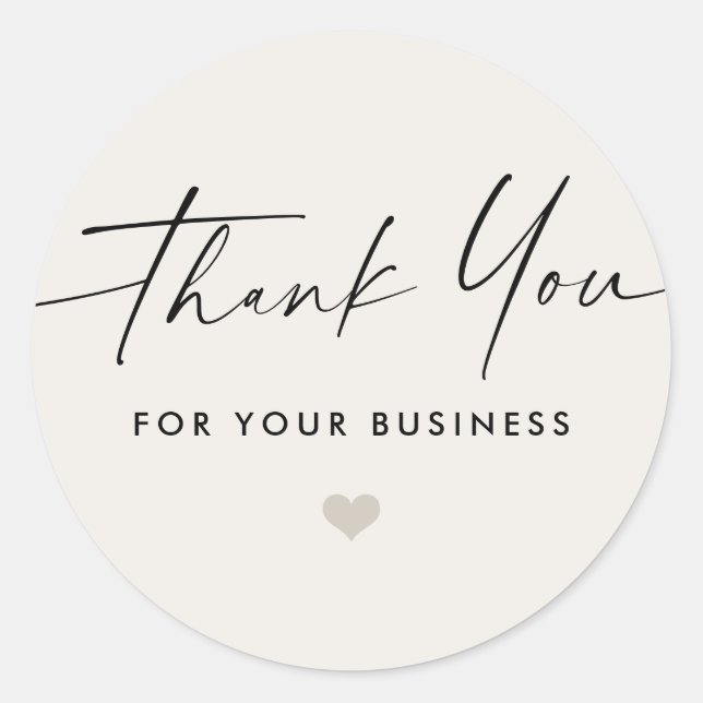 Thank you for business script heart light tan classic round sticker (Front)