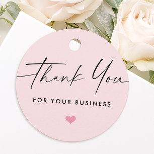 Thank you for business script heart pink hang tags