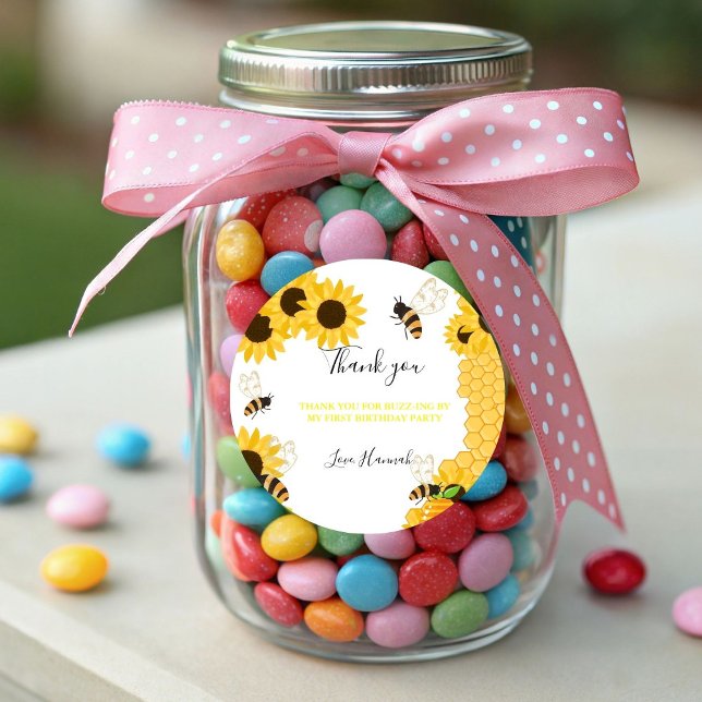 Thank you for Buzz -ing by my first bee day Classic Round Sticker (Creator Uploaded)