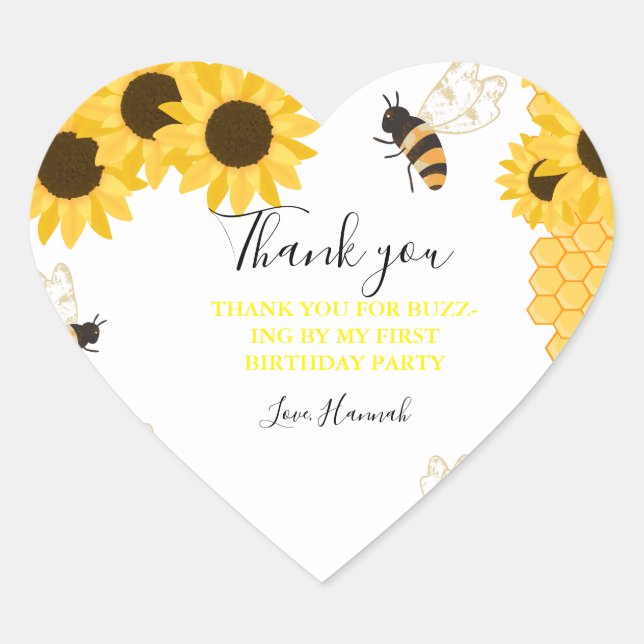 Thank you for Buzz -ing by my first bee day Heart Sticker (Front)