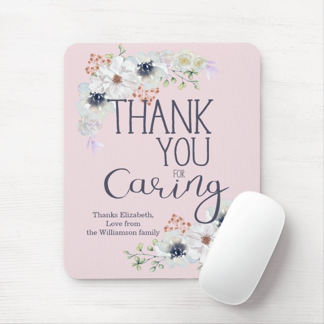 Thank You For Caring Floral Appreciation Mouse Mat (With Mouse)