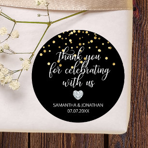 THANK YOU for Celebrating BLACK Gold Wedding Classic Round Sticker