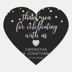 THANK YOU for Celebrating BLACK Gold Wedding Heart Sticker