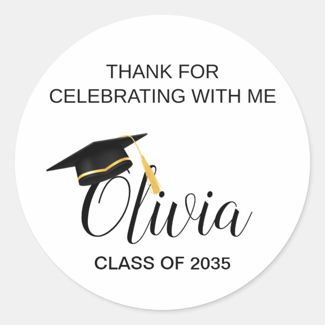 Thank You For Celebrating Graduation Party Favour Classic Round Sticker (Front)