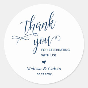 Thank you for celebrating, Navy Blue, Wedding Classic Round Sticker