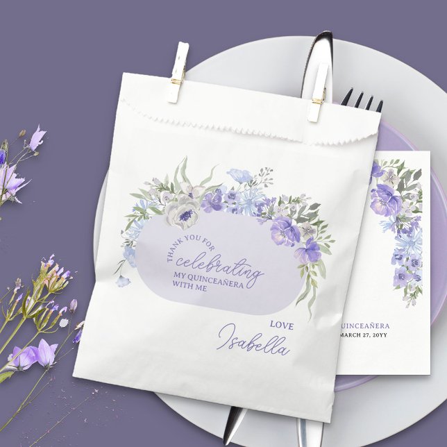 Thank You for Celebrating Purple Peri Floral Favour Bags (Thank you for celebrating, personalized favor bags with purple floral design)