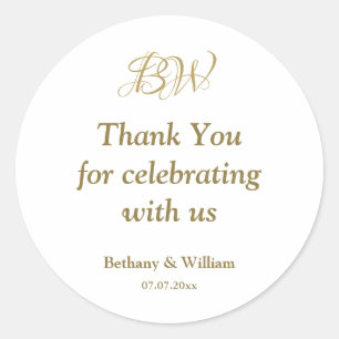 Thank You for celebrating with us Gold Monogram Classic Round Sticker