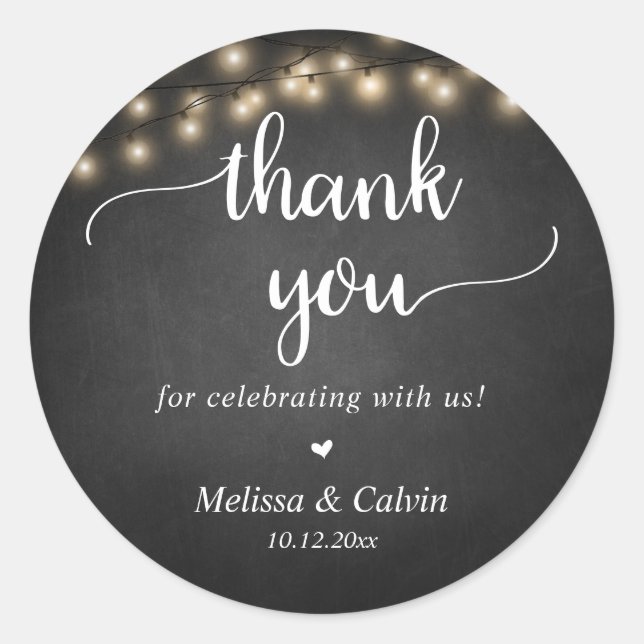 Thank you for celebrating with us, String Lights C Classic Round Sticker (Front)