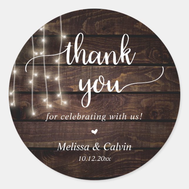 Thank you for celebrating with us, String Lights C Classic Round Sticker (Front)