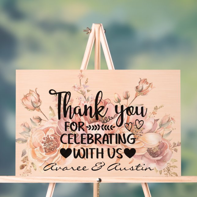 Thank You for Celebrating With Us Wedding Acrylic Sign (Neutral)