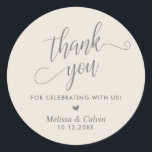 Thank you for celebrating with us, Wedding Classic Round Sticker<br><div class="desc">Thank you for celebrating with us,  Wedding Classic Round Sticker,  in dark grey and cream themed.</div>